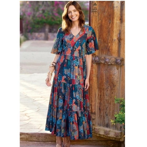 Soft Surroundings Dresses & Skirts - Soft Surroundings Floral Patchwork Maxi Dress 2X V-Neck Tiered Boho Peasant